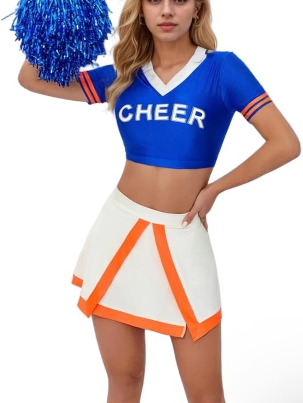 CHEER Blue Crop Top and White Skirt Cheerleader Set costume